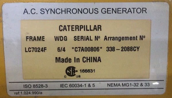 New Caterpillar generator LC7024F frame 338-2088 arrangement C7A00806 serial nr. for C18 gen set - Yellow Power International